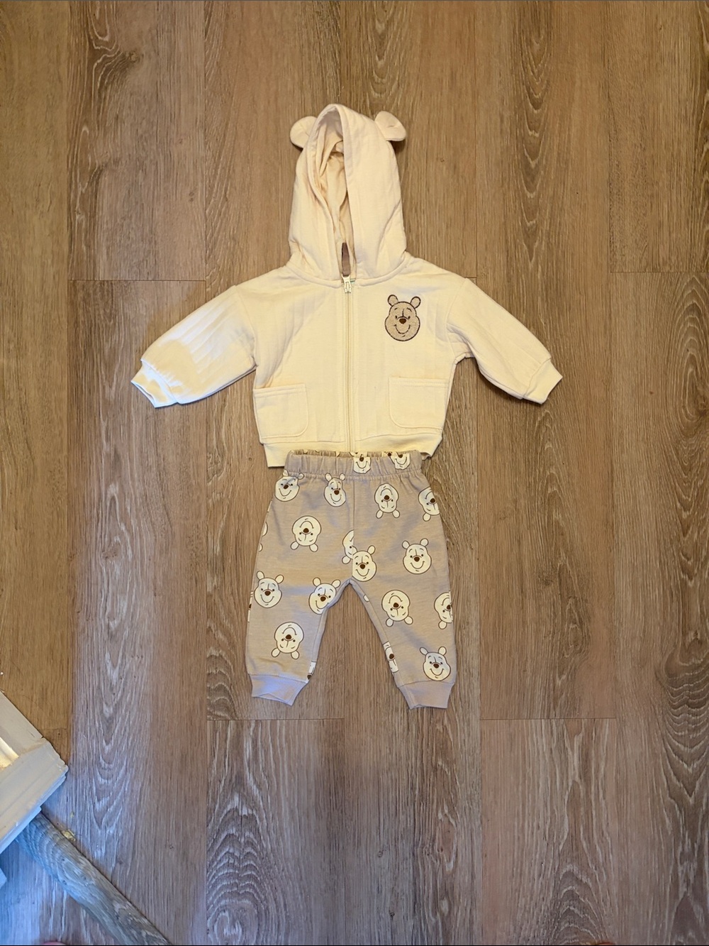 Toddler Bear Hoodie and Bear Print Pants Set - Cream/Brown
